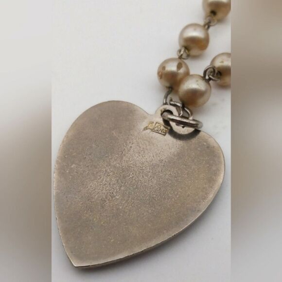 Heart Charm Coat of Arms Fleur de Lys Jewelry Silver Enamel Tone Vintage J Cora - Picture 7 of 11